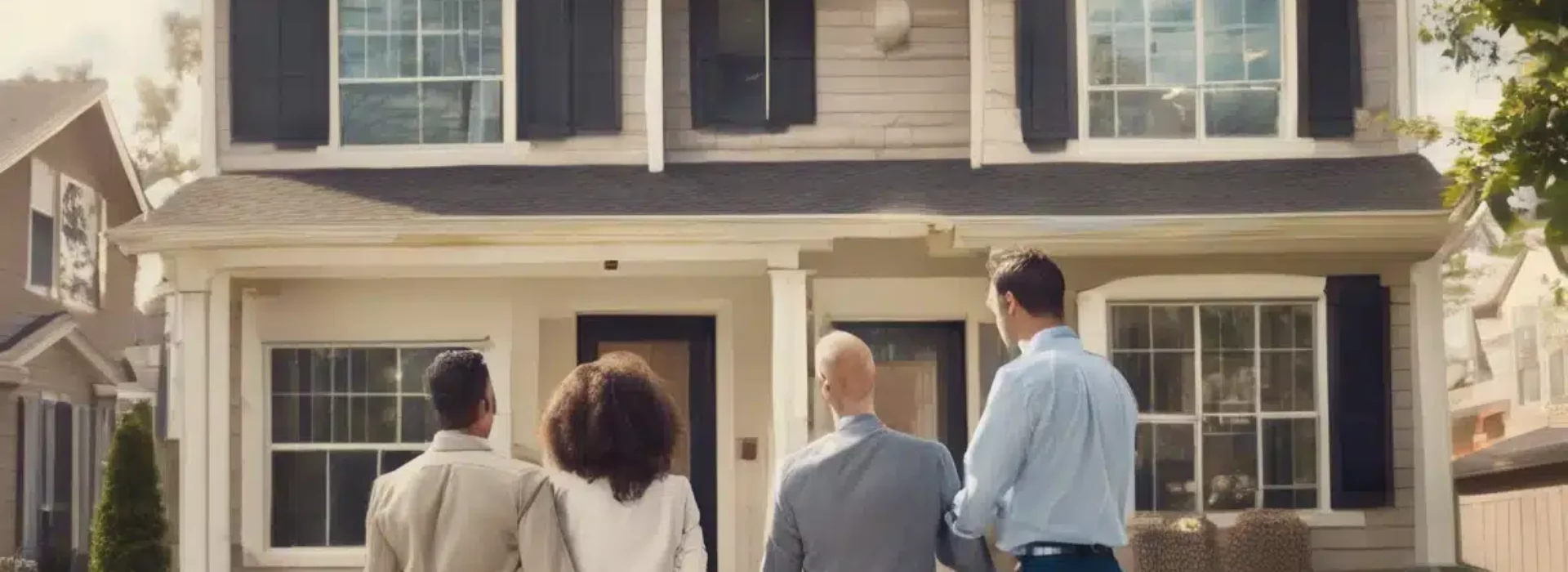 famille et promoteur devant une maison